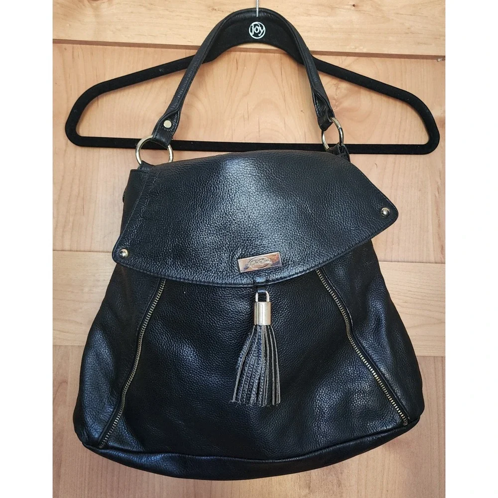 Onna Ehrlich Black Pebbled Leather Tassel Hobo Shoulder‎ Bag Purse Quiet Luxury